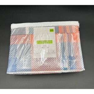 Supreme Living Queen 6 Piece Sheet Set Microfiber Plaid Blue Orange Grey 14in